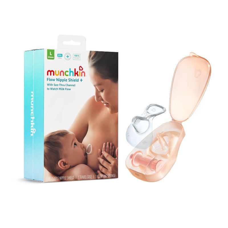 slide 1 of 10, Munchkin Flow Nipple Shield + With See-Thru Channel to Watch Milk Flow 24mm, 1 ct