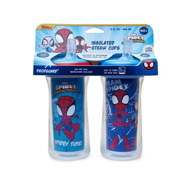 slide 7 of 7, The First Years Marvel 9oz Spidey & Friends Spill Proof Insulated Straw Sippy Cups - 2pk, 2 ct; 9 oz