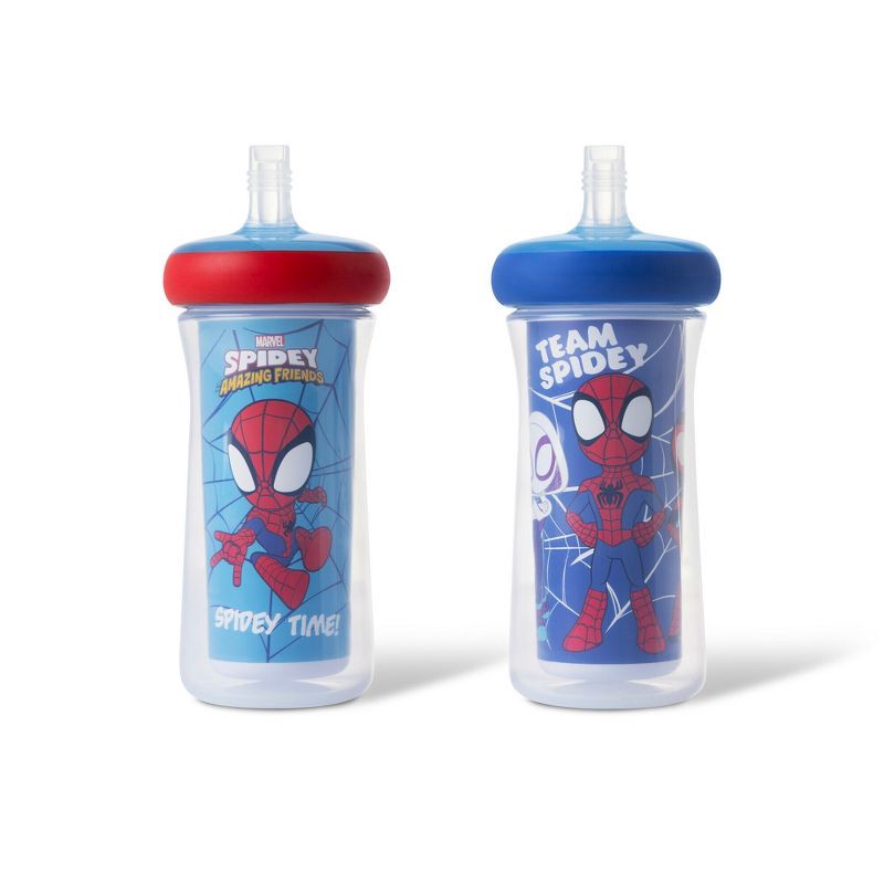 slide 1 of 7, The First Years Marvel 9oz Spidey & Friends Spill Proof Insulated Straw Sippy Cups - 2pk, 2 ct; 9 oz