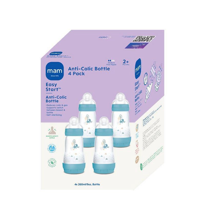 slide 2 of 10, MAM Easy Start Anti-Colic Baby Bottles - Blue - 9oz/4pk, 4 ct; 9 oz