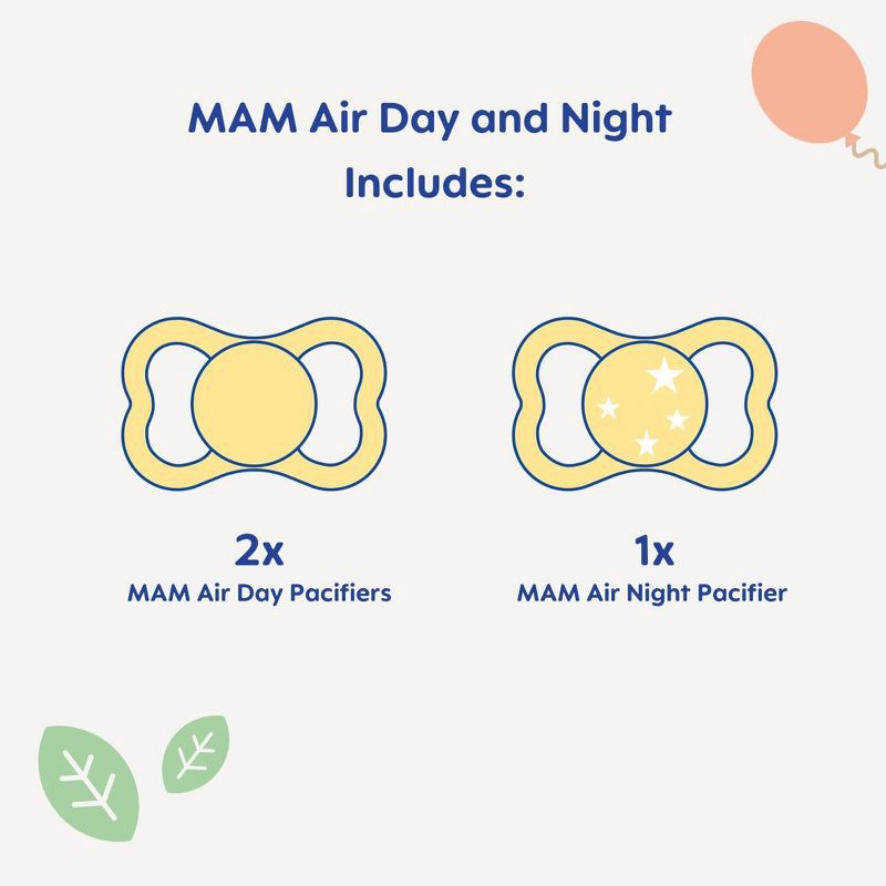 slide 3 of 7, MAM Air Day & Night Pacifier 6m+ - Girl - 3pk, 3 ct