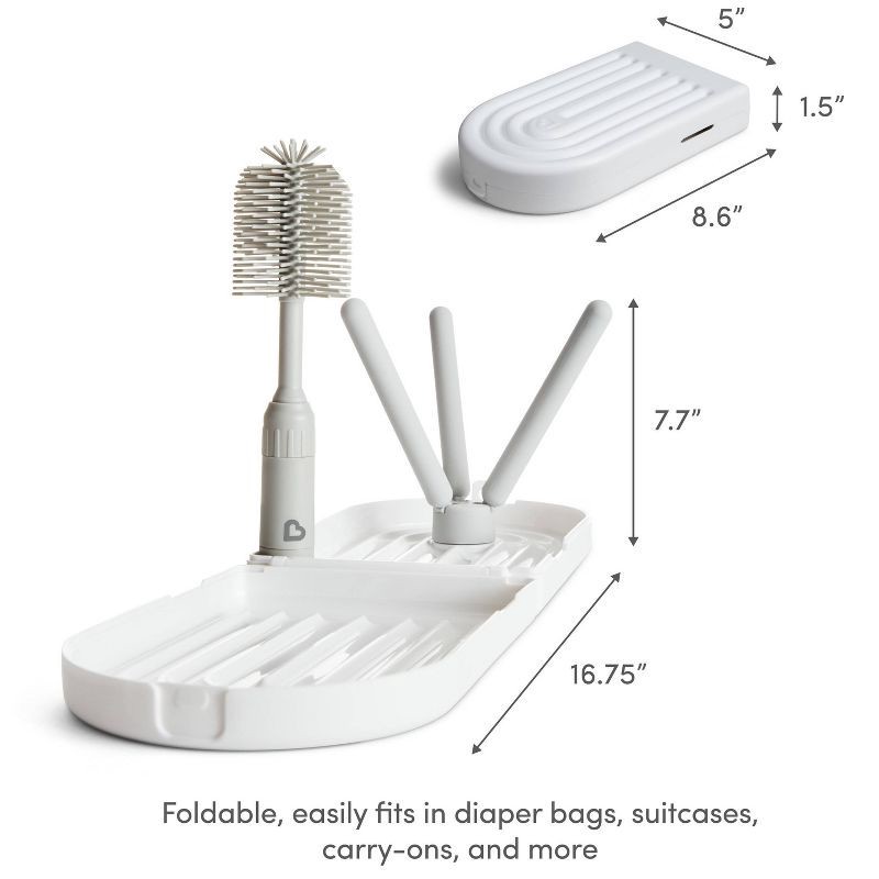 slide 3 of 8, Munchkin Portable Bottle Drying Rack with Bottle Brush - White, 1 ct