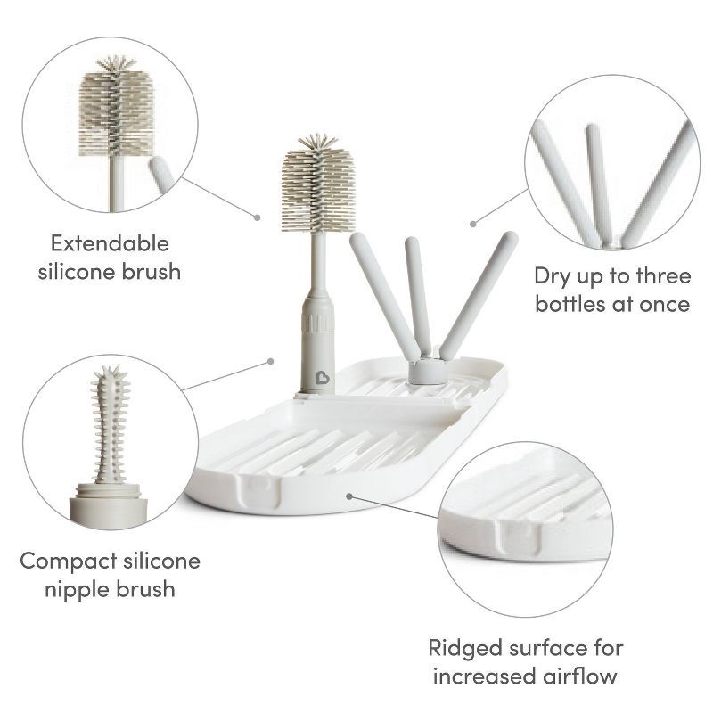 slide 4 of 8, Munchkin Portable Bottle Drying Rack with Bottle Brush - White, 1 ct
