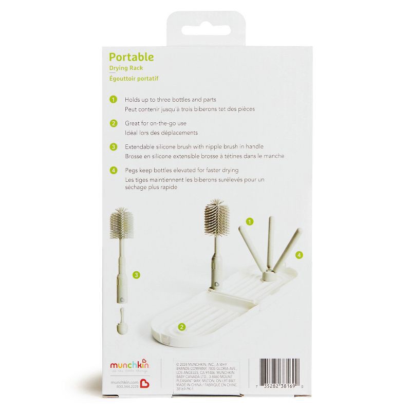 slide 8 of 8, Munchkin Portable Bottle Drying Rack with Bottle Brush - White, 1 ct