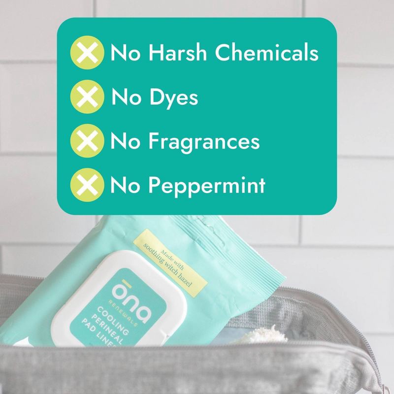 slide 7 of 8, Ona Renewals Postpartum Cooling Perineal Pad Liners Made with Witch Hazel & No Peppermint - 30ct, 30 ct