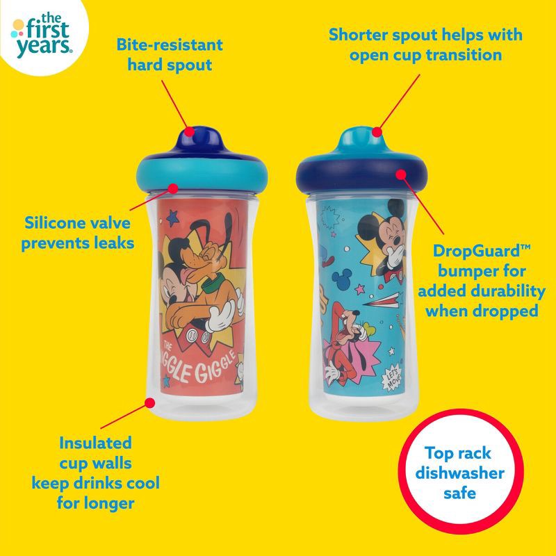 slide 4 of 6, The First Years Disney 9oz Mickey Mouse Spill Proof Insulated Hard Spout Sippy Cups - 2pk, 2 ct; 9 oz