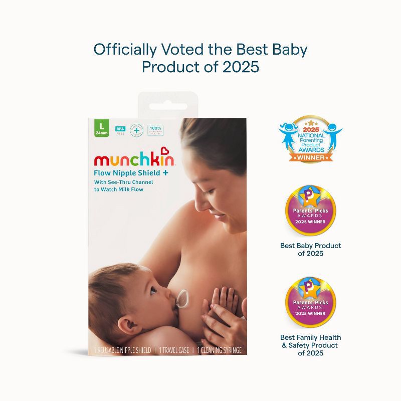 slide 3 of 10, Munchkin Flow Nipple Shield + With See-Thru Channel to Watch Milk Flow 20mm, 1 ct