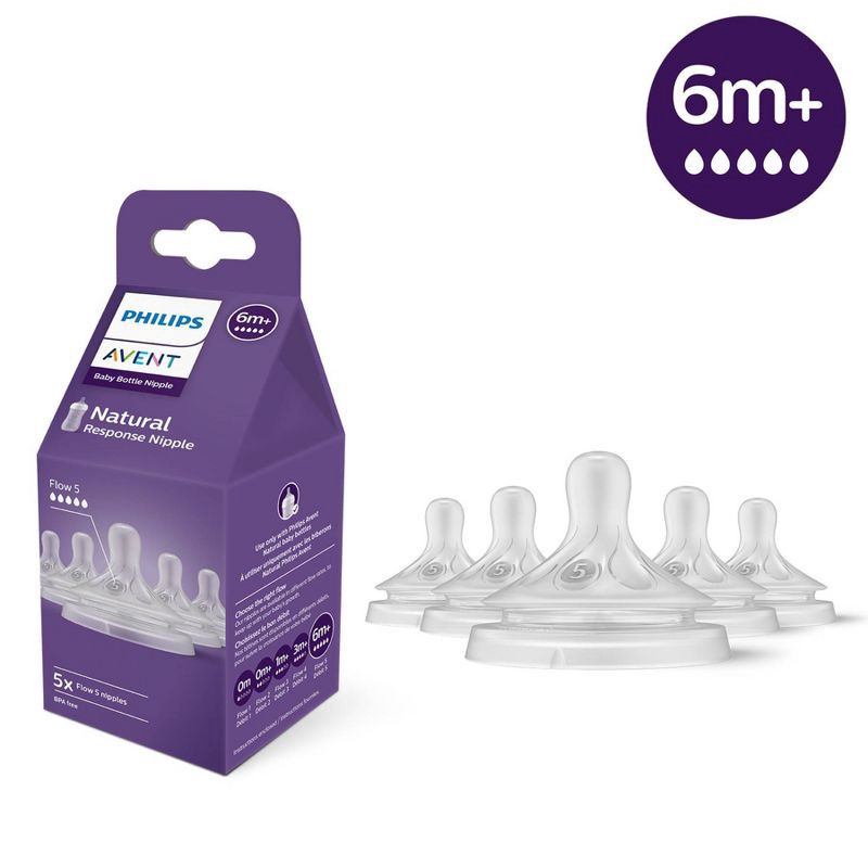 slide 2 of 10, Philips Avent Natural Response Baby Bottle Nipple - Level 5 - 5pk, 5 ct