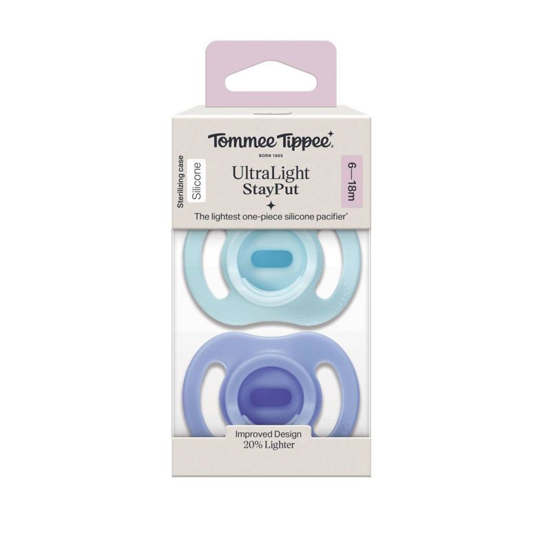 slide 8 of 8, Tommee Tippee UltraLight Stay Put Silicone Pacifier 6-18m - Light Blue & Dark Blue - 2pk, 2 ct