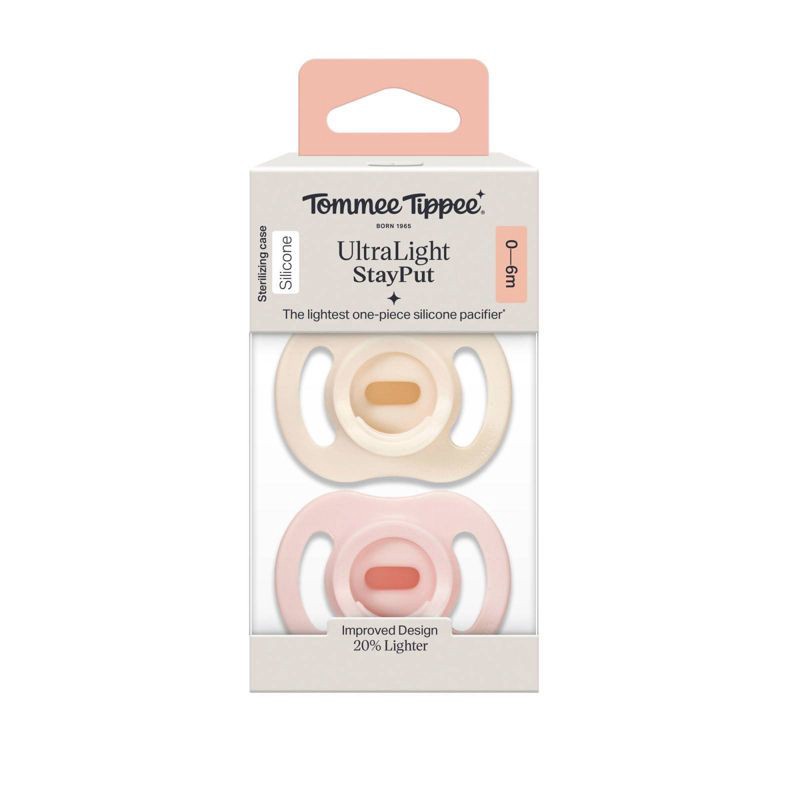 slide 8 of 8, Tommee Tippee UltraLight Stay Put Silicone Pacifier 0-6m - Light Pink & Dark Pink - 2pk, 2 ct