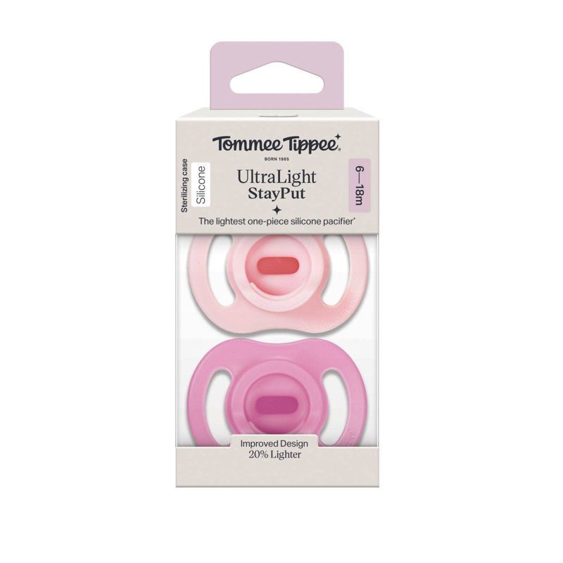 slide 8 of 8, Tommee Tippee UltraLight Stay Put Silicone Pacifier 6-18m - Pink & Purple - 2pk, 2 ct
