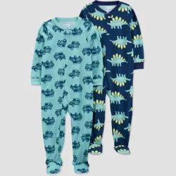 Carter's Just One You®️ Toddler Boys' 2pk Cars and Dinos Footed Pajama - Green/Blue 4T: Polyester, Nonslip Grippers