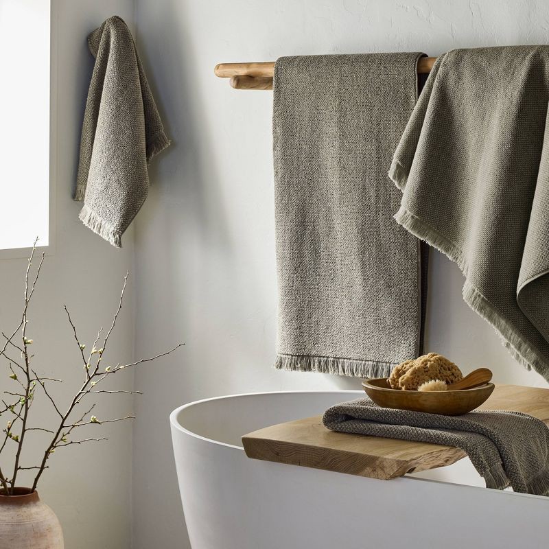 slide 2 of 4, 2pk Organic Texture Hand Towel Olive - Casaluna™, 2 ct