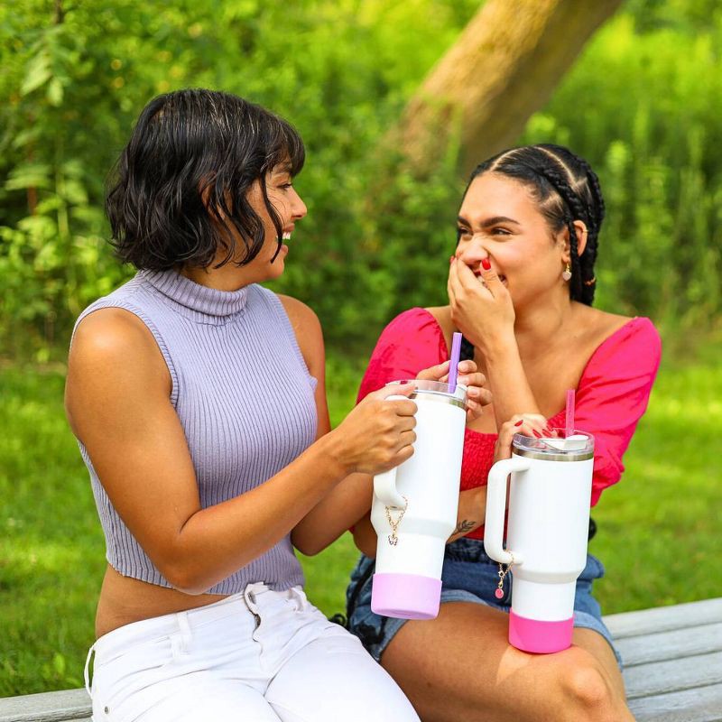 slide 6 of 8, CharCharms Handle Charms Smiley Face: Zinc Alloy Straw Topper for Teen Drinkware Accessories, Pink, 1 ct