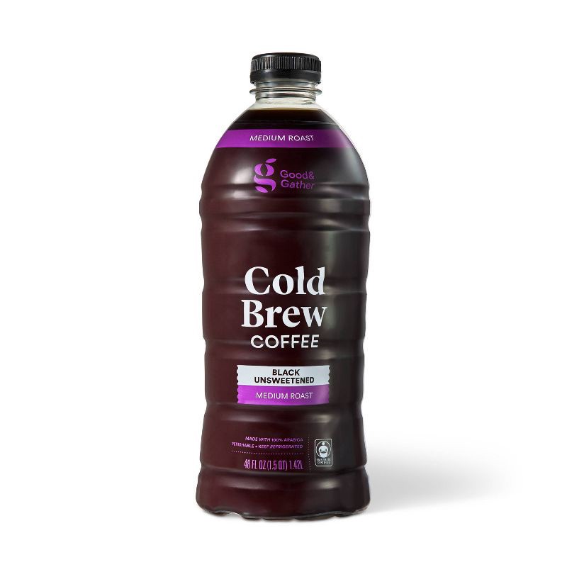 slide 1 of 4, Black Medium Roast Cold Brew Coffee - 48 fl oz - Good & Gather™, 48 fl oz