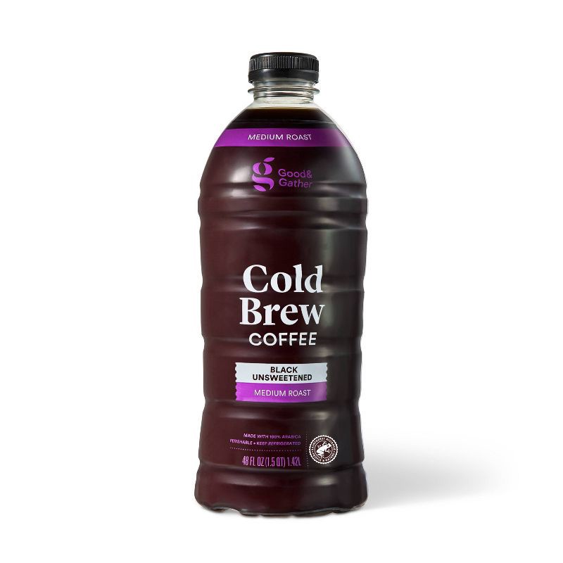slide 1 of 5, Black Medium Roast Cold Brew Coffee - 48 fl oz - Good & Gather™, 48 fl oz