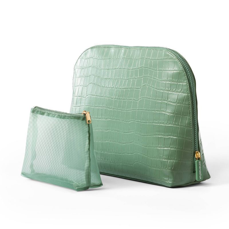 slide 2 of 3, Sonia Kashuk™ Large Travel Makeup and Toiletry Bag Set - 2pc - Sage Croc, 2 ct