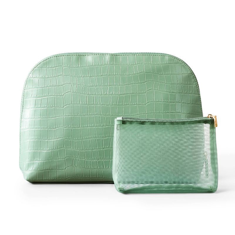 slide 1 of 3, Sonia Kashuk™ Large Travel Makeup and Toiletry Bag Set - 2pc - Sage Croc, 2 ct
