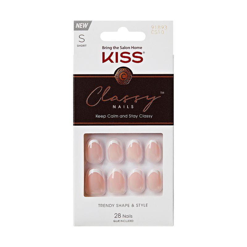 slide 1 of 8, KISS Products Classy French Tip Press-On Fake Nails - Short Oval - Exclusive Only - 28ct, 28 ct