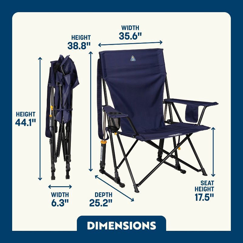 slide 11 of 11, GCI Outdoor Comfort Pro Rocker Foldable Rocking Camp Chair with Solid Backrest: Portable Steel Frame, 250 lb Capacity, 250 lb