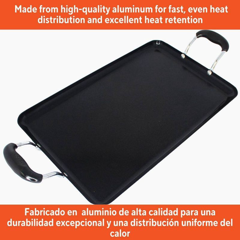 slide 2 of 6, IMUSA 17"x10"Ceramic Double Burner Griddle Black: Stovetop Griddle, Aluminum, Hand Wash, Electric & Gas Compatible, 1 ct