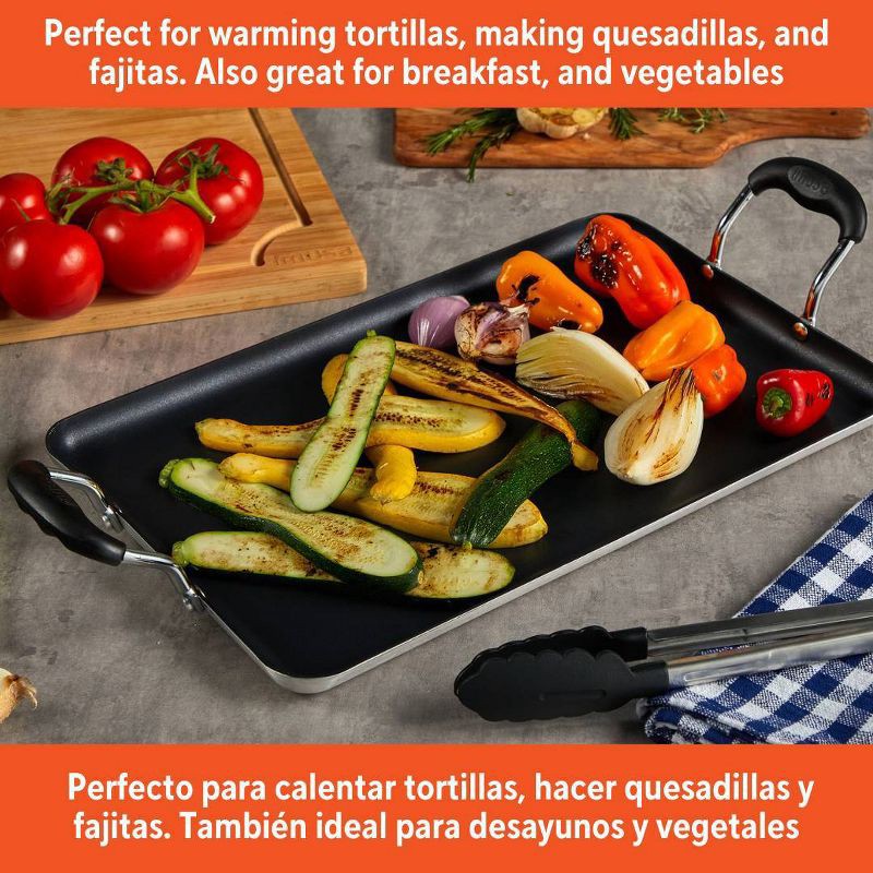 slide 6 of 6, IMUSA 17"x10"Ceramic Double Burner Griddle Black: Stovetop Griddle, Aluminum, Hand Wash, Electric & Gas Compatible, 1 ct