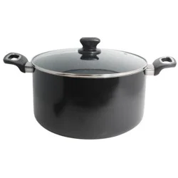 IMUSA 10qt Ceramic Bistro Stock Pot Black: Aluminum Exterior, Hand Wash, Electric & Gas Compatible Cooking Pot