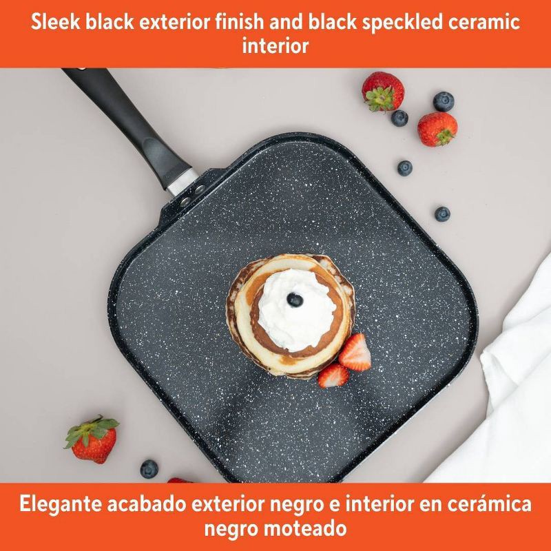 slide 3 of 7, IMUSA 11" Ceramic Bistro Square Griddle Black: Pancake & Tortilla Stovetop Griddle, Aluminum, Hand Wash, 1 ct