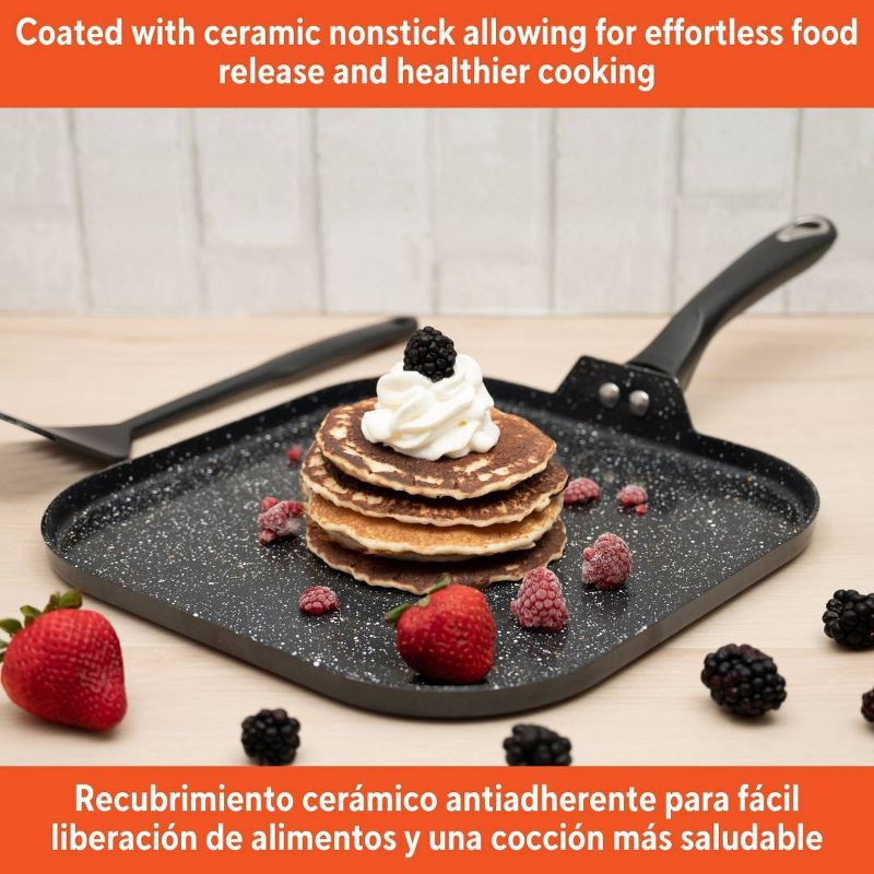 slide 4 of 7, IMUSA 11" Ceramic Bistro Square Griddle Black: Pancake & Tortilla Stovetop Griddle, Aluminum, Hand Wash, 1 ct
