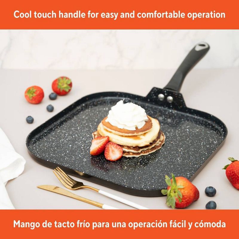 slide 5 of 7, IMUSA 11" Ceramic Bistro Square Griddle Black: Pancake & Tortilla Stovetop Griddle, Aluminum, Hand Wash, 1 ct
