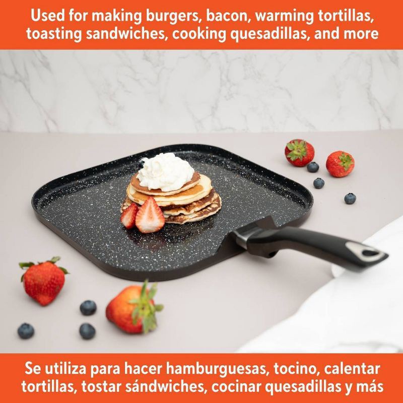 slide 6 of 7, IMUSA 11" Ceramic Bistro Square Griddle Black: Pancake & Tortilla Stovetop Griddle, Aluminum, Hand Wash, 1 ct