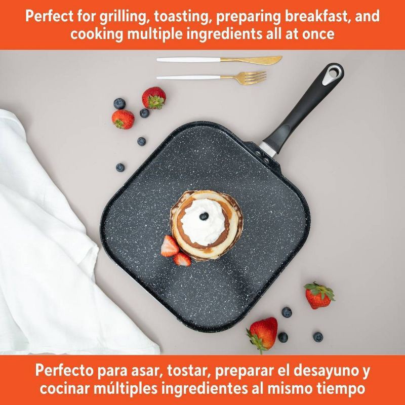 slide 7 of 7, IMUSA 11" Ceramic Bistro Square Griddle Black: Pancake & Tortilla Stovetop Griddle, Aluminum, Hand Wash, 1 ct