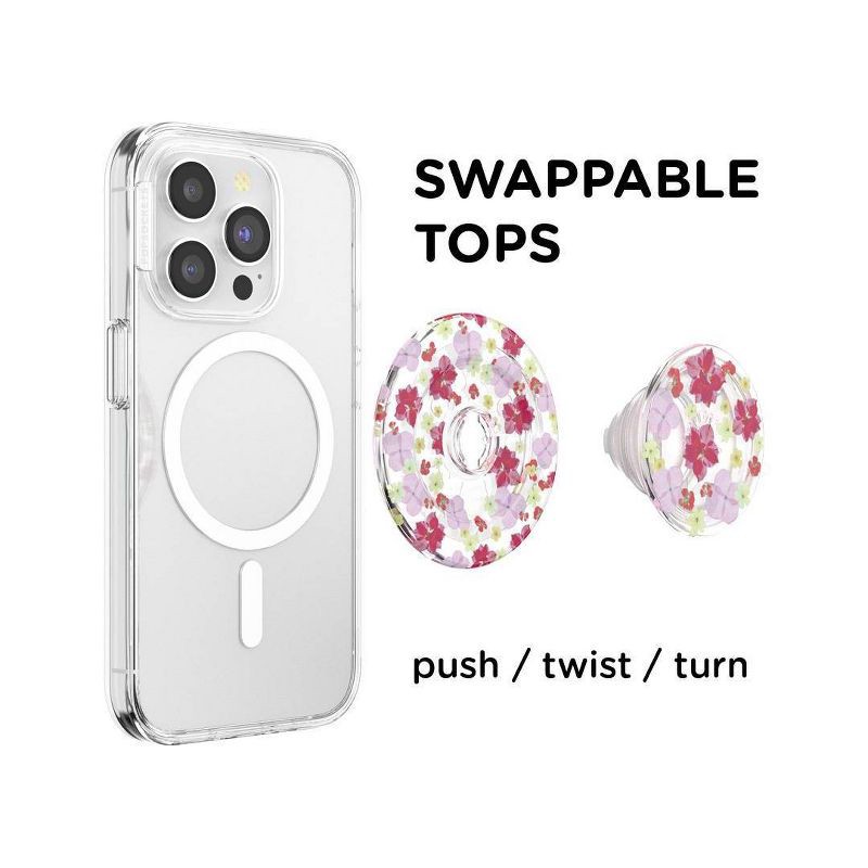 slide 3 of 5, PopSockets Magnetic Phone Grip with MagSafe, Magnetic Adapter Ring Included - Delicate Floral Berry, 1 ct