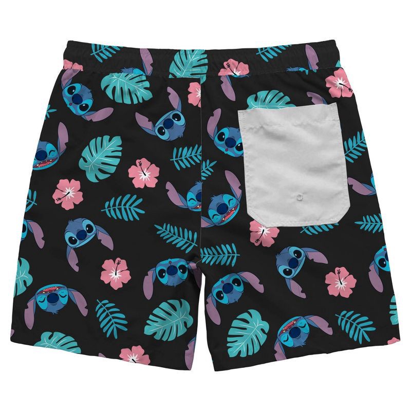 slide 2 of 3, Disney Men's 7" Stitch Leaf Print Swim Shorts - Black XXL, 1 ct