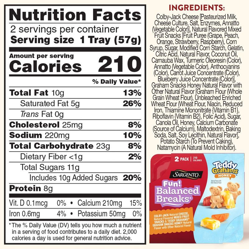 slide 5 of 9, Sargento Fun! Balanced Breaks Colby Jack Cheese & Honey Teddy Grahams - 4oz/2ct, 2 ct; 4 oz