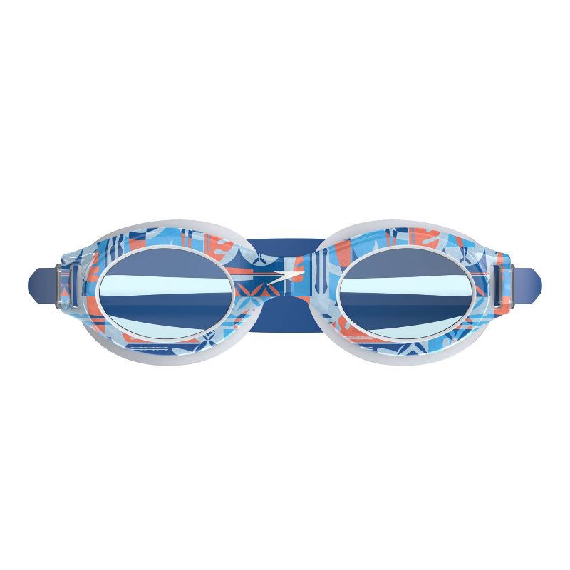 slide 2 of 5, Speedo Junior Glide Print Swim Goggles - White/Blue/Orange: Anti-Fog, Ages 6-14, 1 ct