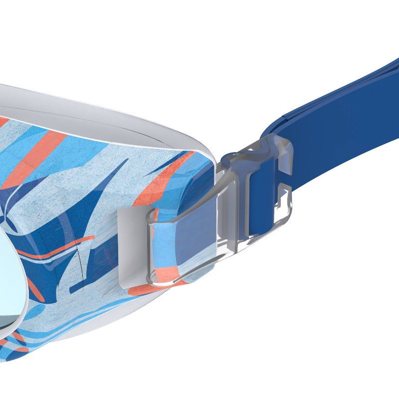 slide 3 of 5, Speedo Junior Glide Print Swim Goggles - White/Blue/Orange: Anti-Fog, Ages 6-14, 1 ct