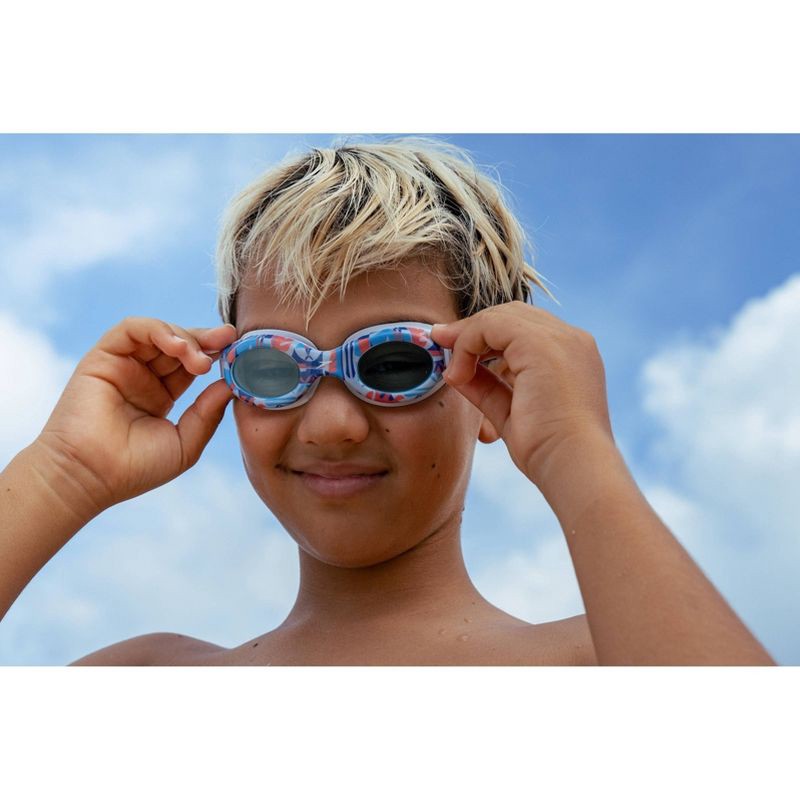 slide 5 of 5, Speedo Junior Glide Print Swim Goggles - White/Blue/Orange: Anti-Fog, Ages 6-14, 1 ct