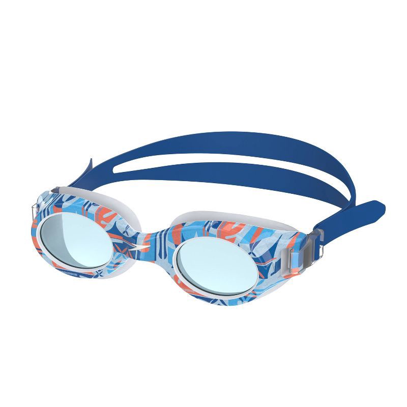 slide 1 of 5, Speedo Junior Glide Print Swim Goggles - White/Blue/Orange: Anti-Fog, Ages 6-14, 1 ct