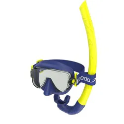 Speedo Adult Travel Mask and Snorkel Set - Navy/Yellow: Polycarbonate & Silicone