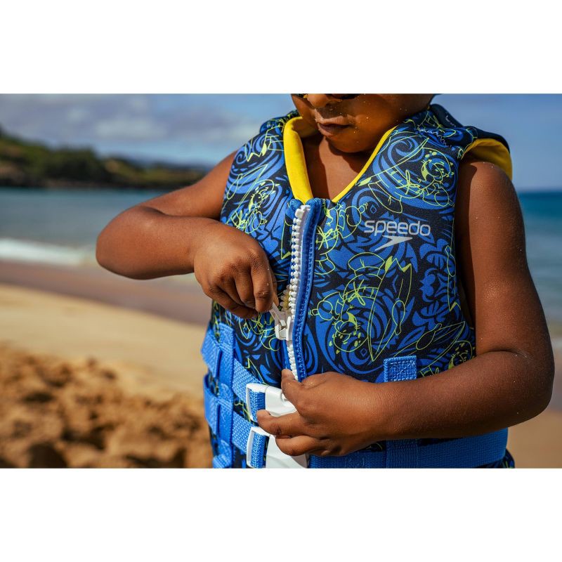 slide 4 of 4, Speedo Kids' PFD Life Jacket Vest - Sunshine Yellow Shaka Tee: Youth Size, Zipper & Buckle Closure, 1 ct