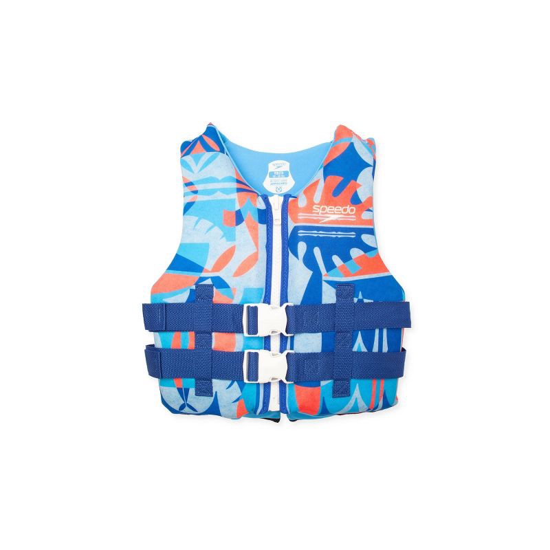 slide 1 of 6, Speedo Junior Life Jacket Vest - Light Blue/Navy/Orange: Youth 50-90 lbs, Zipper & Buckle, 55 ct; 88 lb