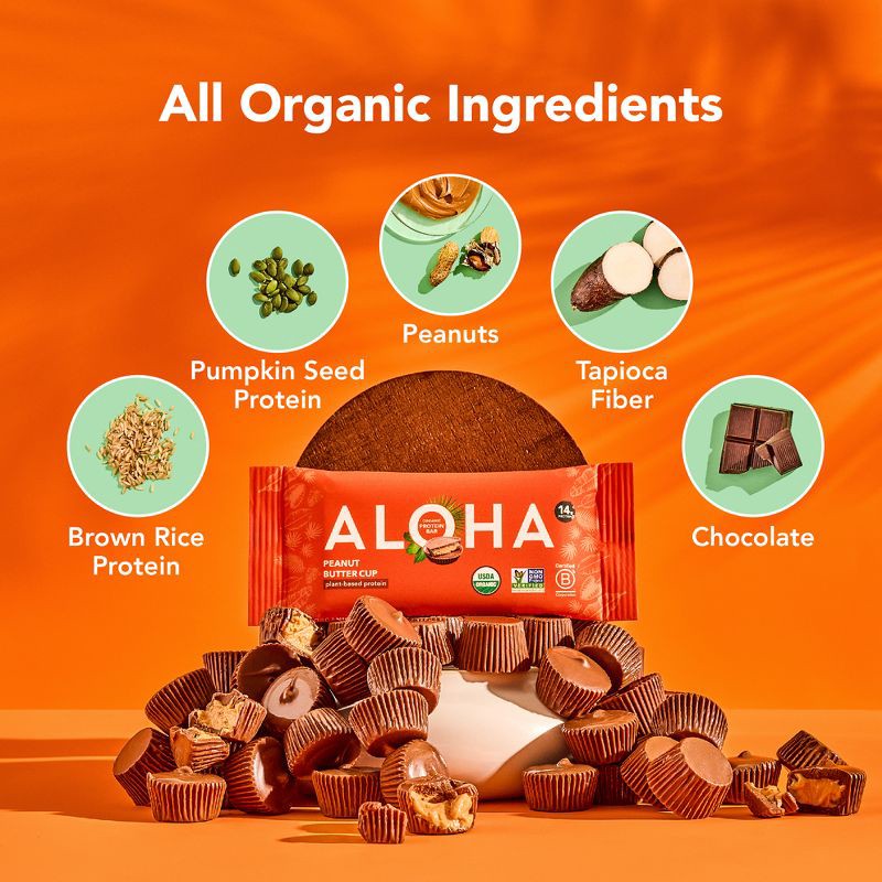 slide 5 of 10, ALOHA Peanut Butter Cup Protein Bars - 9.88oz/5ct, 9.88 oz, 5 ct