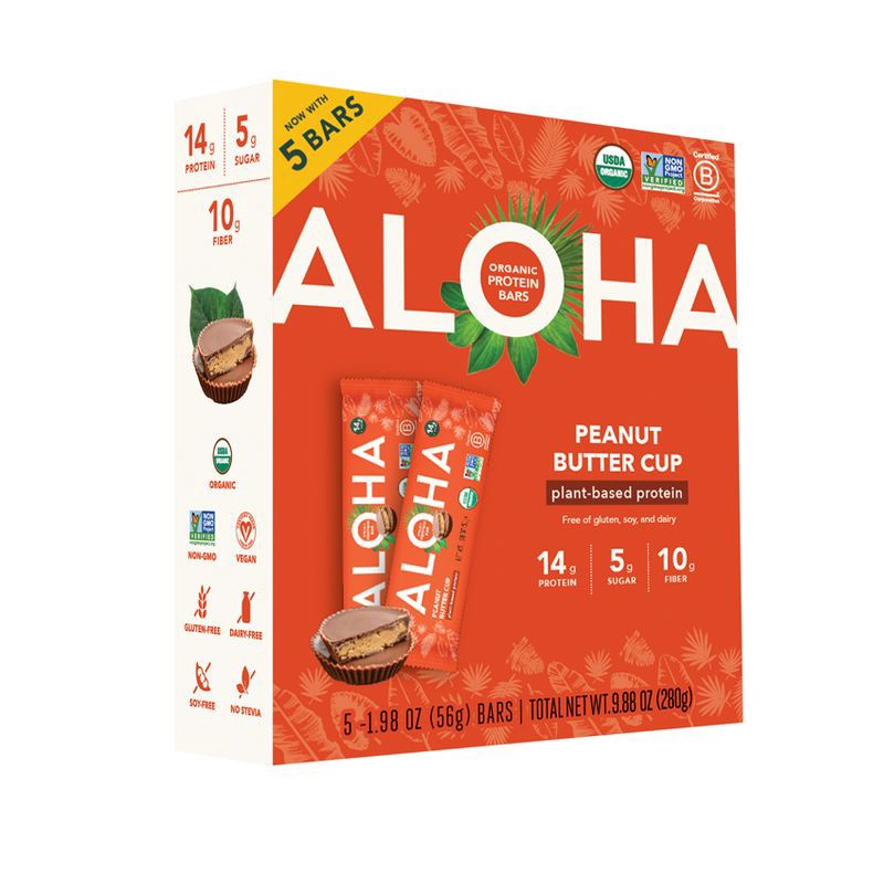 slide 8 of 10, ALOHA Peanut Butter Cup Protein Bars - 9.88oz/5ct, 9.88 oz, 5 ct
