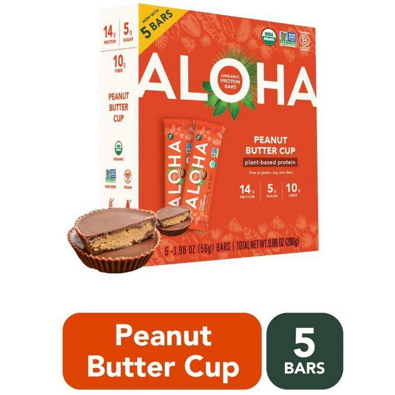 slide 1 of 10, ALOHA Peanut Butter Cup Protein Bars - 9.88oz/5ct, 9.88 oz, 5 ct