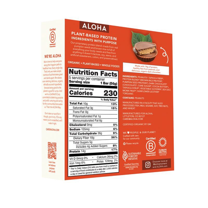 slide 9 of 10, ALOHA Peanut Butter Cup Protein Bars - 9.88oz/5ct, 9.88 oz, 5 ct