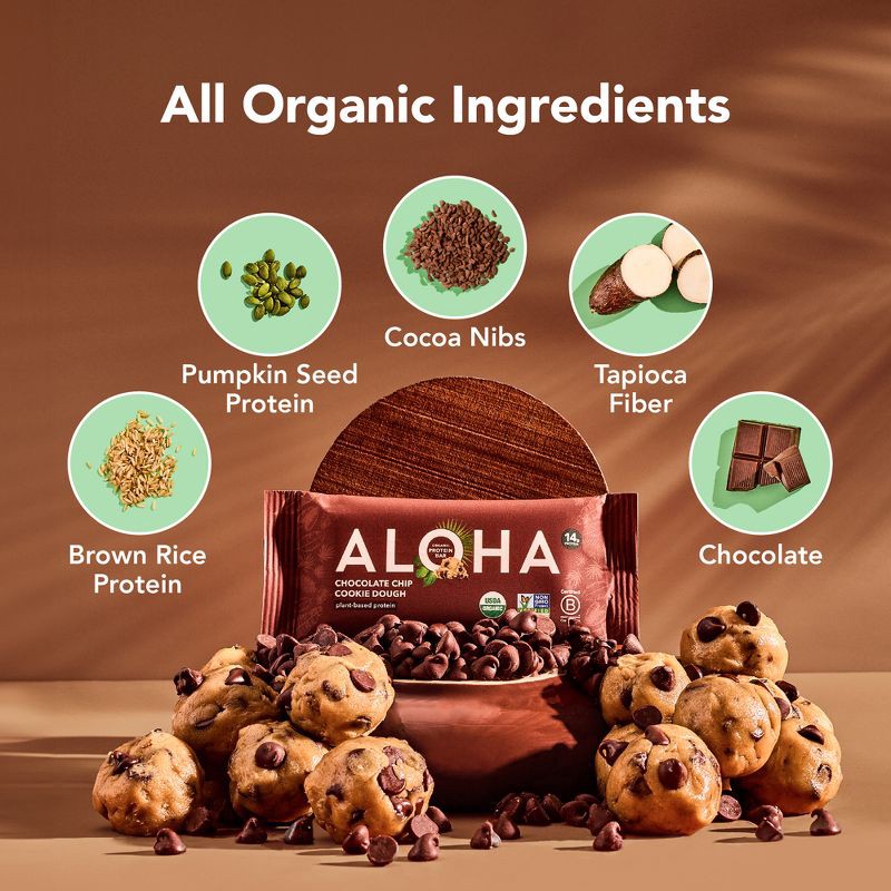 slide 4 of 6, ALOHA Chocolate Chip Cookie Dough Plant-Based Protein Bars - 14g Protein - 9.88oz/5ct, 9.88 oz, 5 ct