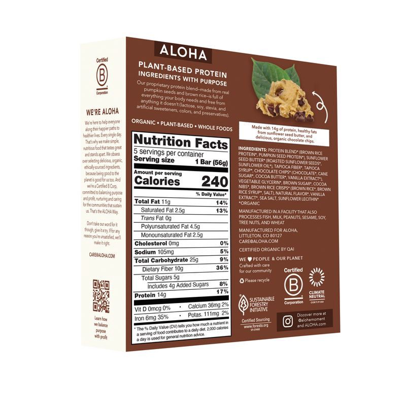 slide 6 of 6, ALOHA Chocolate Chip Cookie Dough Plant-Based Protein Bars - 14g Protein - 9.88oz/5ct, 9.88 oz, 5 ct