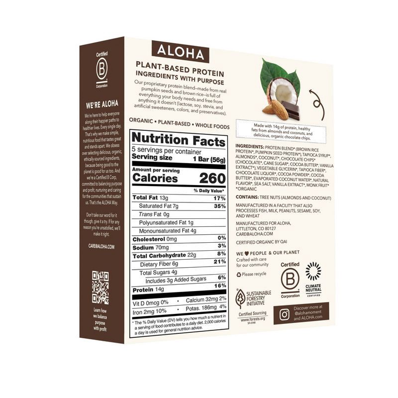 slide 2 of 7, ALOHA Coconut Chocolate Almond Plant-Based Protein Bars - 14g Protein - 9.88oz/5ct, 9.88 oz, 5 ct