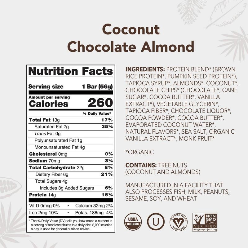 slide 6 of 7, ALOHA Coconut Chocolate Almond Plant-Based Protein Bars - 14g Protein - 9.88oz/5ct, 9.88 oz, 5 ct